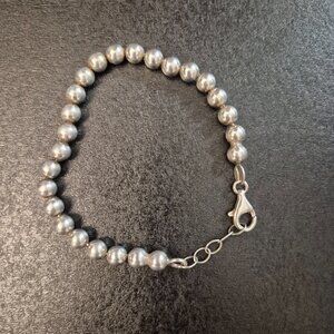 Handmade Sterling Silver 7mm Beaded Bracelet 8” + 1” Ext